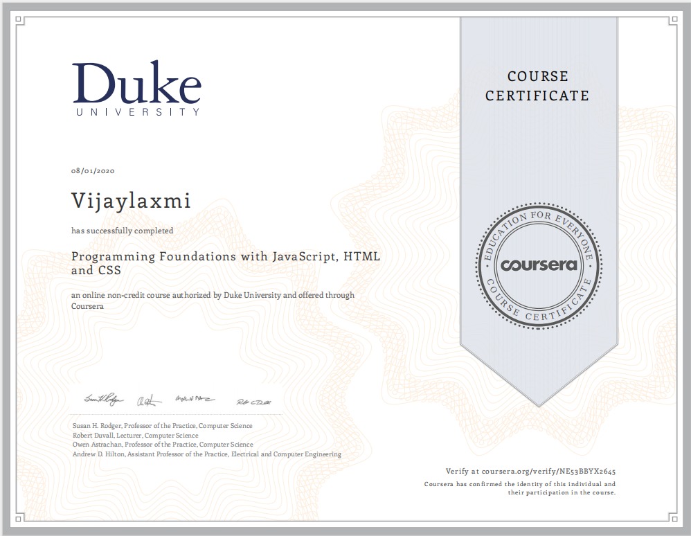 Coursera JavaScript certificate